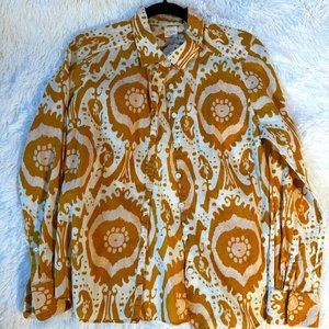J Crew Factory Button Down, great gold pattern size small cotton